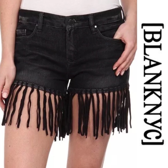 NWT BLANK NYC BLACK FRINGE TRIM SHORTS 25in